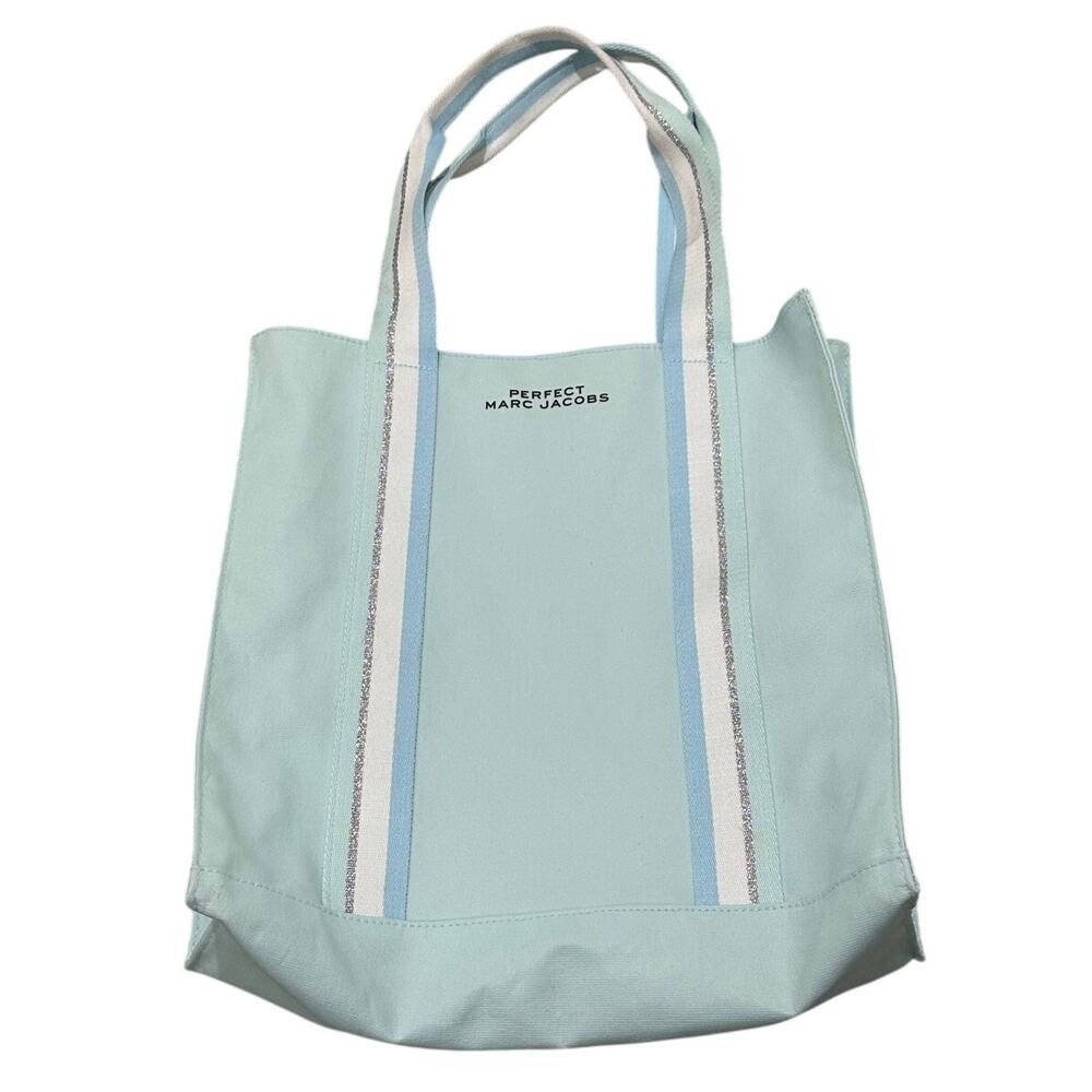 NWOT Perfect Marc Jacobs Canvas Tote Bag Light Blue Silver White
